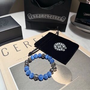 Chrome Hearts Antique Silver Blue Cat's Eye Bracelet